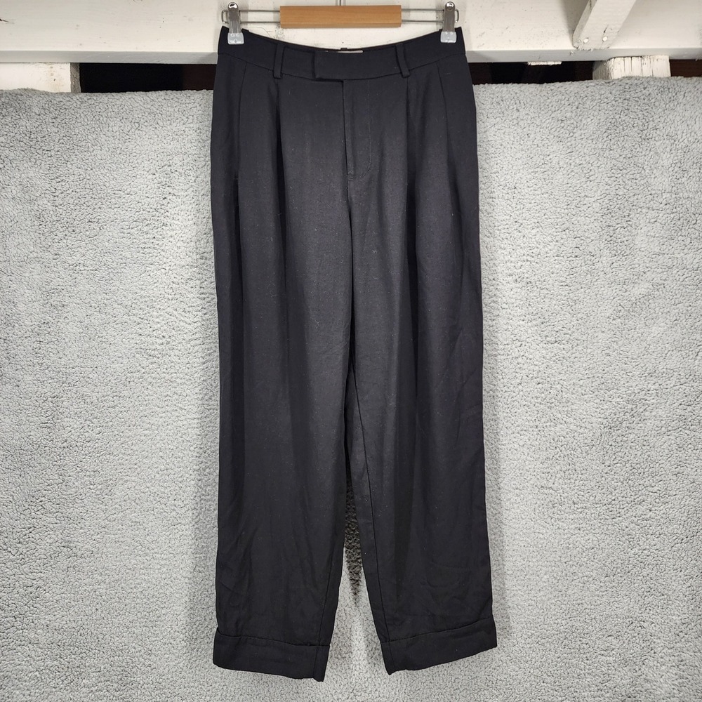 Everlane Black Pleated Lyocell Trousers High Rise Cuffed Pants Size 2